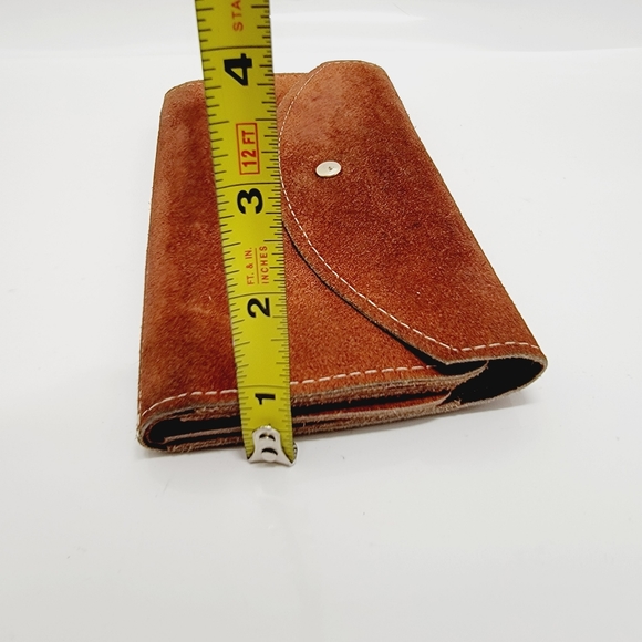 VINTAGE 70's Brasil Brown Suede Wallet CHECKBOOK HOLDER Snap Closure 7"×4"×1" - Picture 16 of 16